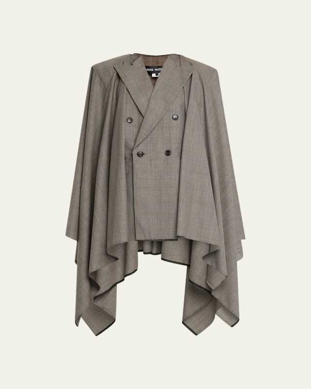 Glen Check Double-Breast Cape Blazer